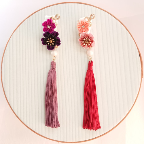 受注生産】桜・タッセルのイヤーカフ【つまみ細工】 イヤーカフ