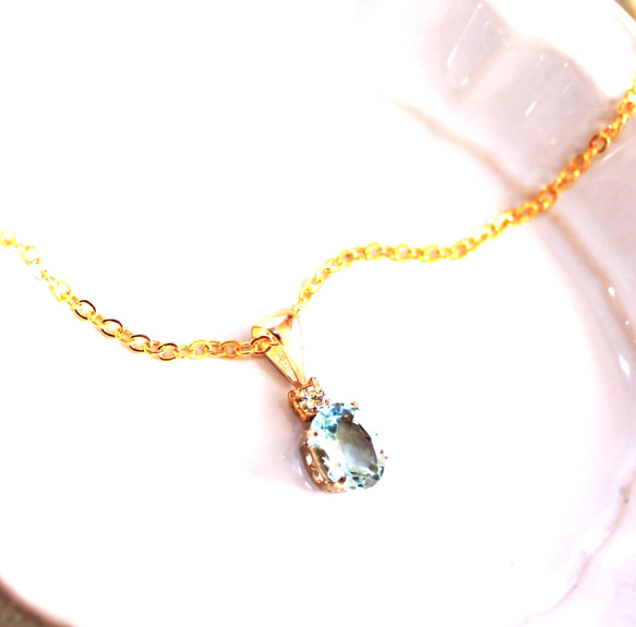 - petit - k18+k18gp Diamond & Blue Topaz Pendant Top 2枚目の画像