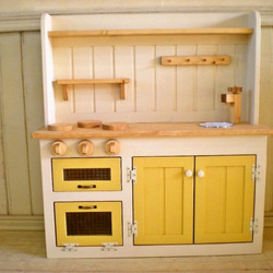 90 センチワイドタイプ おままごと キッチン 木製 チェッカーガラス扉