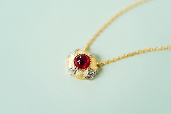 文芸」K18イエローゴールド 天然ルビー 天然ダイヤモンド 情熱 7月
