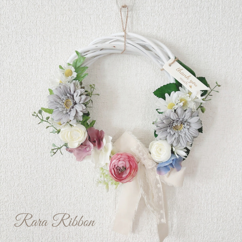 送料無料】さわやか造花リース バラ グリーン リース 直径32cm 玄関