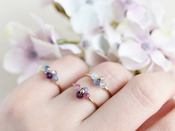 【14kgfリング・指輪】天然石 紫陽花の小花 2枚目の画像