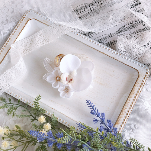 ベビーキッズ 『ミニ胡蝶蘭とつまみ細工の髪飾り』/ニューボーンフォト