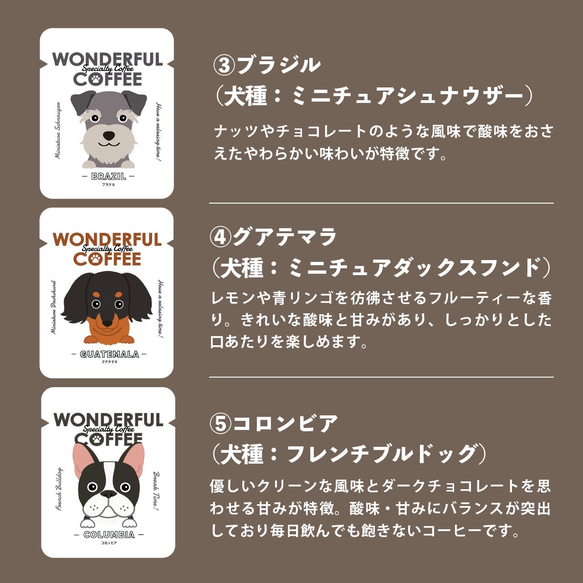 【送料無料】ドリップコーヒー5袋セット ワンダフルコーヒー 犬 イヌ プチギフト 珈琲 ギフト 母の日 対応 ギフト 5枚目の画像