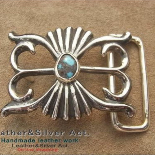 ターコイズバックルハインデアンジュエリーハドメイドシルバーバックル