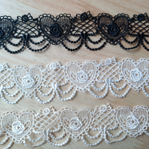 AZ024 ケミカルレース2m 刺繍レースリボン ハート 花柄レース