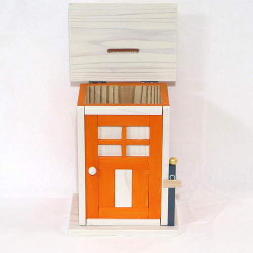 貯金箱 かわいい扉（オレンジ＆ホワイト） その他インテリア雑貨