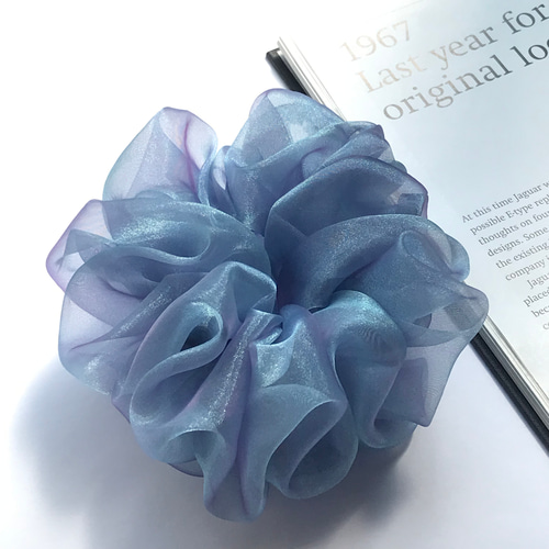 オーガンジーシュシュ　カラー番号　オーダーページ 華mix3色】オーガンジー_シュシュ(緑×うぐいす×白) シュシュ K−jade