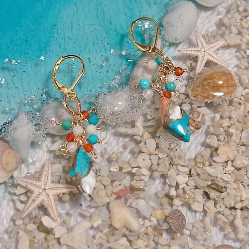 大人かわいい♡夏色ターコイズのハートチャーム