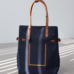 日本Nylon原料配合ヘッド層ナパ牛革ファッション通勤トートバッグ #紺色です 8枚目の画像