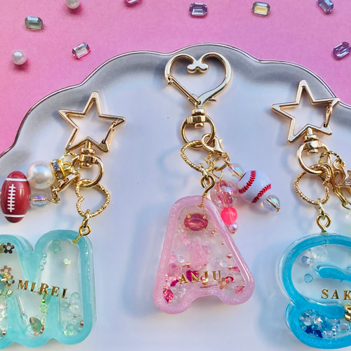 スポーツシャラリンイニシャルキーホルダー <名前いり 部活> その他