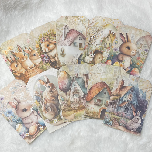 New】P4 うさぎ カードセット イースター たまご カード タグ チケット