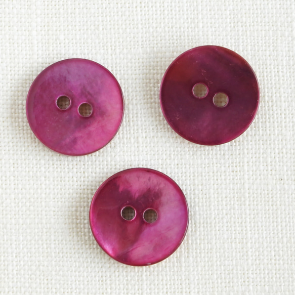 (3個) 15mm 貝ボタン フューシャ フランス製 ＊ 天然素材 ピンク 2枚目の画像