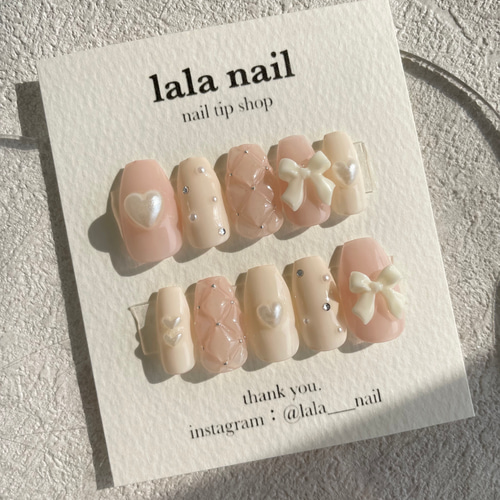 ネイルチップ リボンネイル ガーリーネイル ネイルチップ（つけ爪