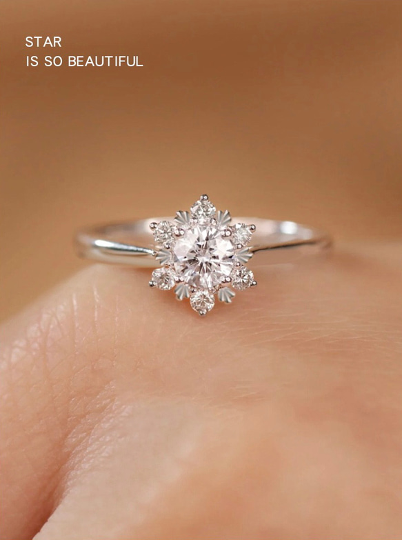 雪の結晶 シンプル モアッサナイト キラキラ 冬 0.5ct ゴージャス リング シルバー925 指輪 かわいい 4枚目の画像