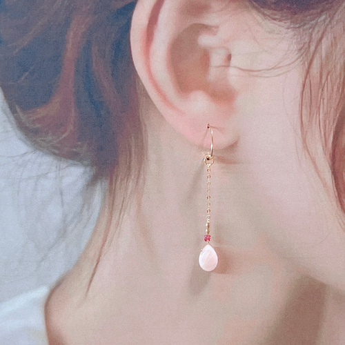 osciller-】14KGF モルガナイト レッドスピネル 天然石 チェーン