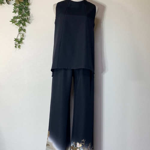 着物リメイク 留袖 ワイドパンツのセットアップ ロングパンツ