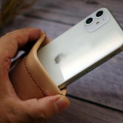 本革かんたんバネ口のスマホスリーブ  iPhone android アイフォン 3枚目の画像