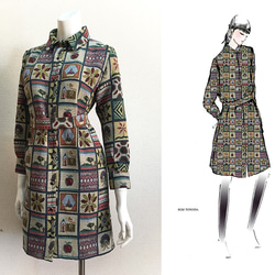 1点もの・デザイン画付き】湾曲ドット左右柄違いワンピース（KOJI  