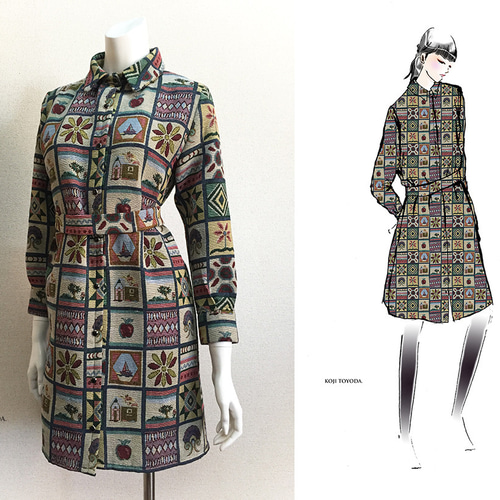 1点もの・デザイン画付き】ゴブラン織りシャツ型コートワンピース  