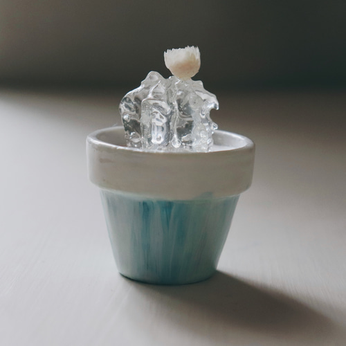 Creema限定 透明なサボテン①(青い鉢) 立体・オブジェ somari to moti