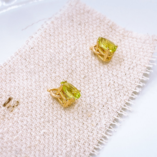 大粒　天然石ペリドットリング＆ピアス14K ペリドット ロング ピアス・イヤリング ドロップ ゴールド