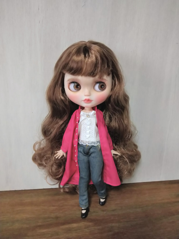 再183.※ブライスアウトフィット※1/6ドール用ワンピース※春服ピンクのシャツワンピース 4枚目の画像