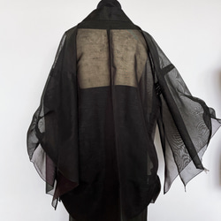 "袖裾クシュ" 変形羽織りシースルー羽織  カーディガン 和装 和柄 黒紫 和楽器衣装 華道 着物リメイク（5327n） 10枚目の画像