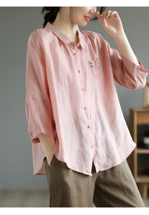 麻シャツ リネン シャツ 人気作家 人気商品 長袖ブラウス カジュアルシャツ トップス 天然素材 長袖 綿麻 おすすめ 10枚目の画像