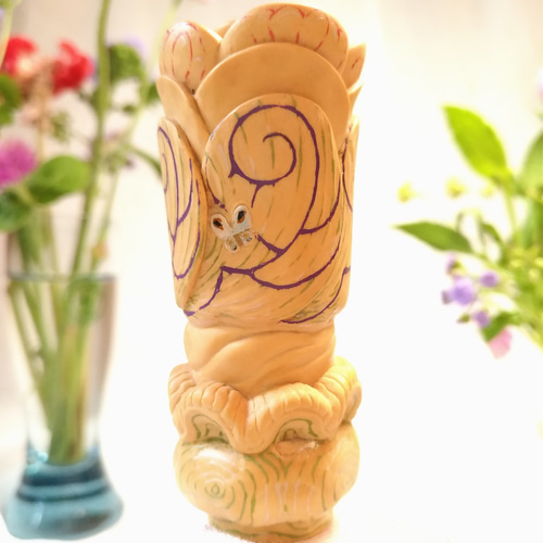 柘植の小さい判子な置物彫刻 「木が花を思い出してる」 その他