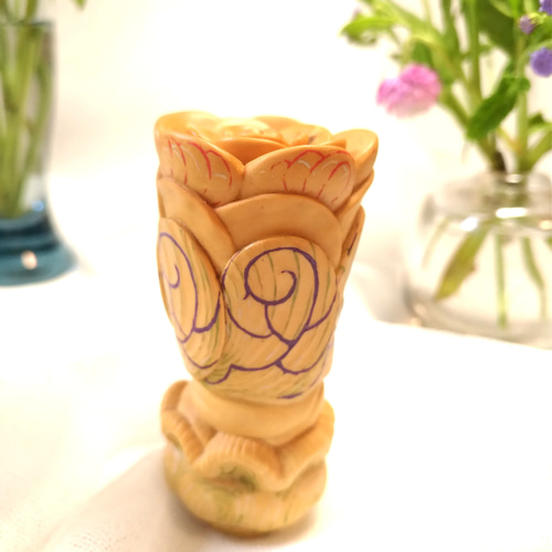 柘植の小さい判子な置物彫刻 「木が花を思い出してる」 その他