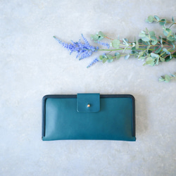 frame long wallet  「コンパクトな長財布」peacock blue x navy 1枚目の画像