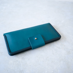 frame long wallet  「コンパクトな長財布」peacock blue x navy 2枚目の画像