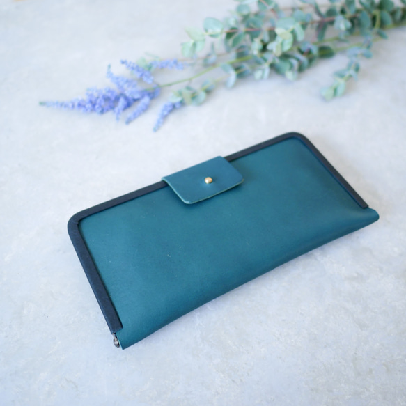 frame long wallet  「コンパクトな長財布」peacock blue x navy 3枚目の画像