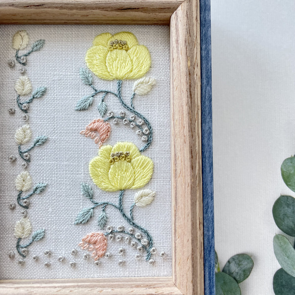 ❥❥ボタニカル刺繍フレームyellow花レース模様❥❥ 10枚目の画像