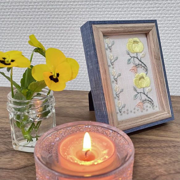❥❥ボタニカル刺繍フレームyellow花レース模様❥❥ 5枚目の画像