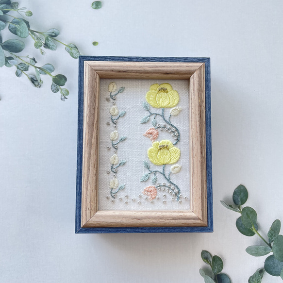 ❥❥ボタニカル刺繍フレームyellow花レース模様❥❥ 3枚目の画像