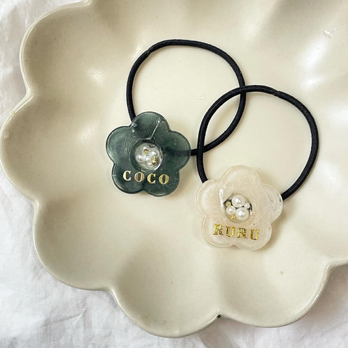 レジン ヘアゴム 女の子 No.617 ドライフラワーモチーフのレジン