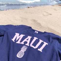 ハワイアンデザインTシャツ マウイ島ロゴ 半袖カットソー サーフボード パイナップル ビッグカレッジロゴ オアフ島 4枚目の画像