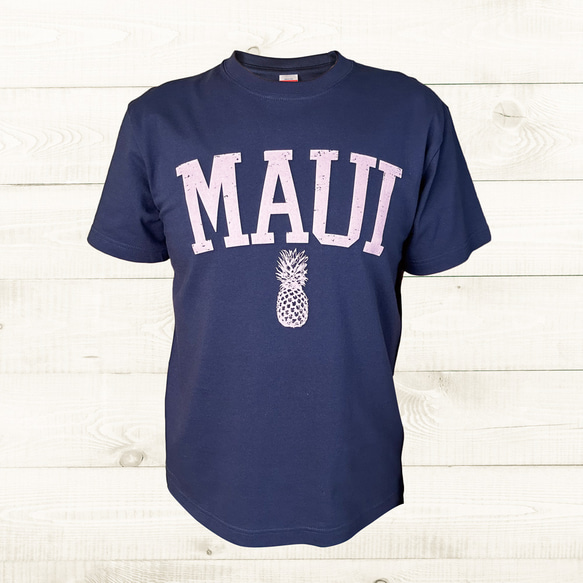 ハワイアンデザインTシャツ マウイ島ロゴ 半袖カットソー サーフボード パイナップル ビッグカレッジロゴ オアフ島 3枚目の画像