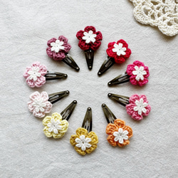 お花とくまさん♡5センチパッチンピン♡ネイビーチェック お花とくま