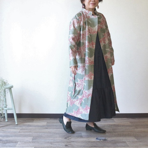 半額! 大島紬から 着物リメイクコート 虹色格子 半額！大島紬から着物