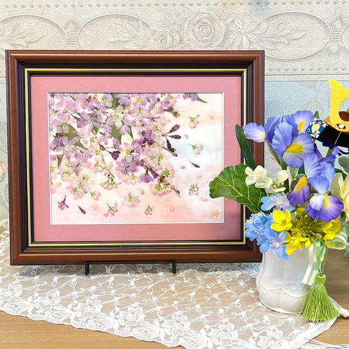 暁の春に舞う桜の押し花アート額 その他アート 神戸六甲 優花 暁の春に舞う桜の押し花アート額 その他アート 神戸六甲 優花