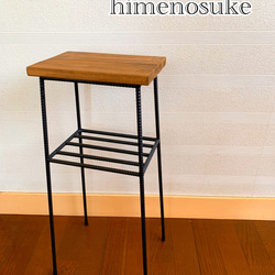 ◇アンティーク調 アイアン脚のサイドテーブル 収納蓋付き