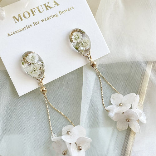 かすみ草とフープビジューピアス イヤリング kuopio_p205