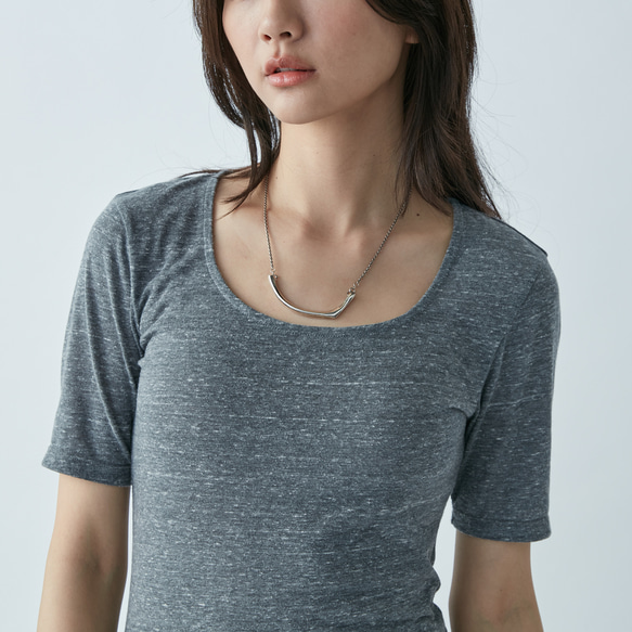 U領五分袖針織上衣 - 灰 第1張的照片