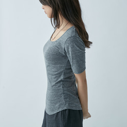 U領五分袖針織上衣 - 灰 第3張的照片