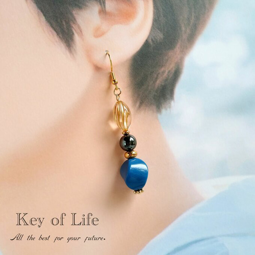 Key of Life【天然石ヘマタイト】金属アレルギー対応 ピアス/イヤリング ☆ブルー ピアス（フック・チェーン） - Key of Life -  通販｜Creema(クリーマ) 15690008