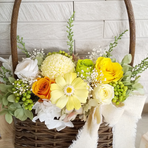 プリザーブドフラワーバスケット壁掛け✨26cm ふわふわ紫陽花グリーン