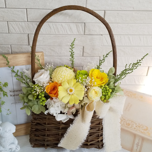 プリザーブドフラワーバスケット壁掛け✨26cm ふわふわ紫陽花グリーン